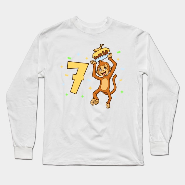 I am 7 with ape - kids birthday 7 years old Long Sleeve T-Shirt by Modern Medieval Design